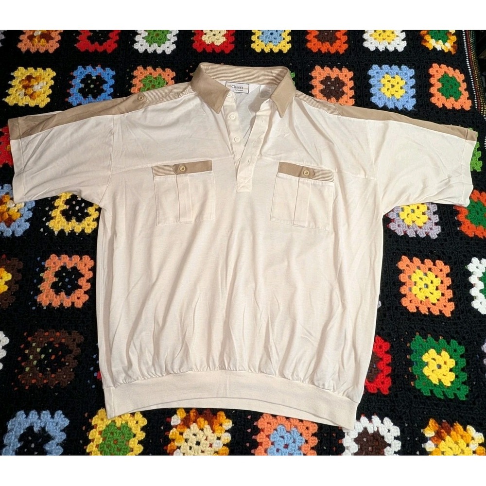 Vintage Classics By Palmland Polo Shirt Men's XL Color Block White Beige